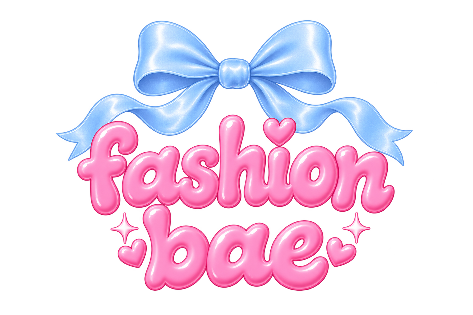 Fashion Bae pink bubble logo with a baby-blue ribbon